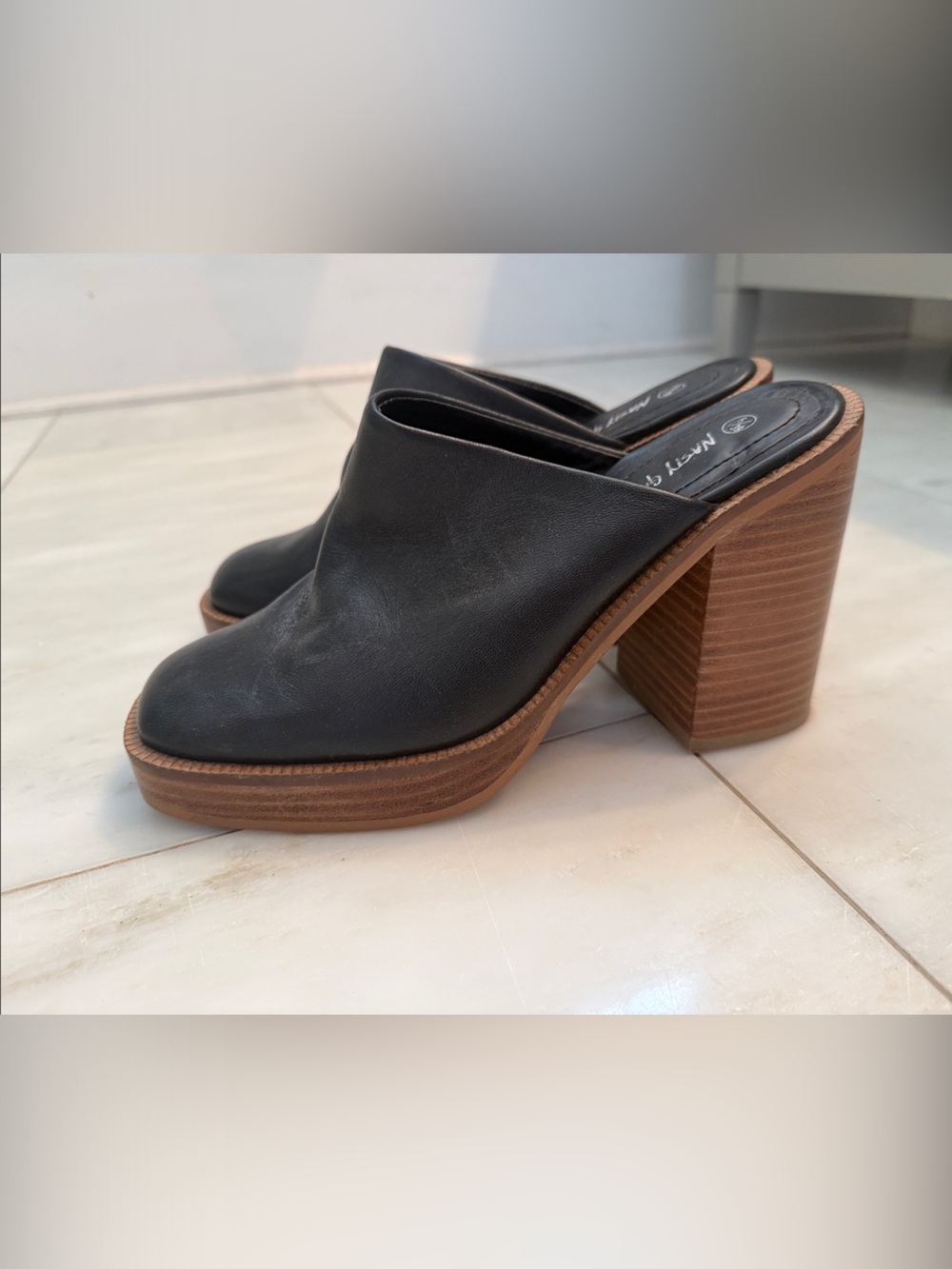 Nasty Gal Black Leather Slip-On Platform Block Heel Mules